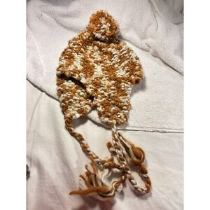 Volcom Beanie Pom Pom Knit Ear Cover Under Chin Ties One Size